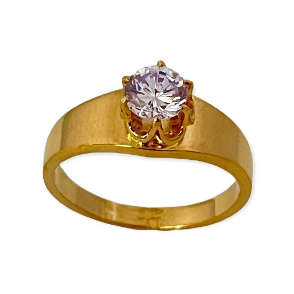 Vintage 1970s Ring Size 6 Clark Coombs Lavender CZ Solitaire Gold Plated - 14L